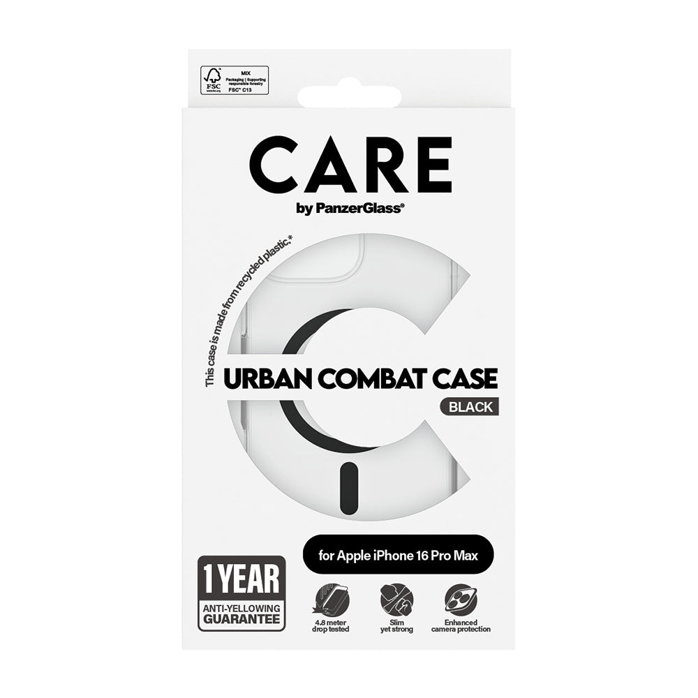 MagSafe hoesje voor Apple iPhone 16 Pro Max, PanzerGlass, Care Urban Combat, Zwart Transparant