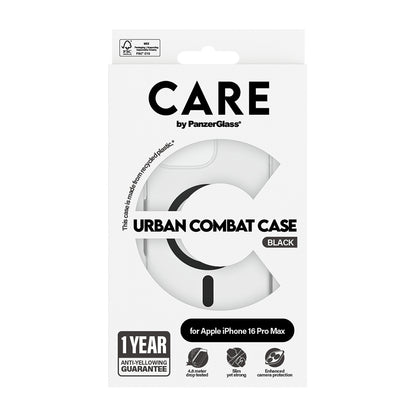 MagSafe hoesje voor Apple iPhone 16 Pro Max, PanzerGlass, Care Urban Combat, Zwart Transparant