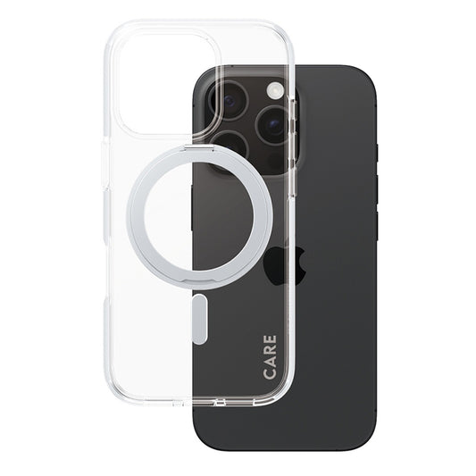 MagSafe hoesje voor Apple iPhone 16 Pro, PanzerGlass, Care Feature Kickstand, Zilver Transparant