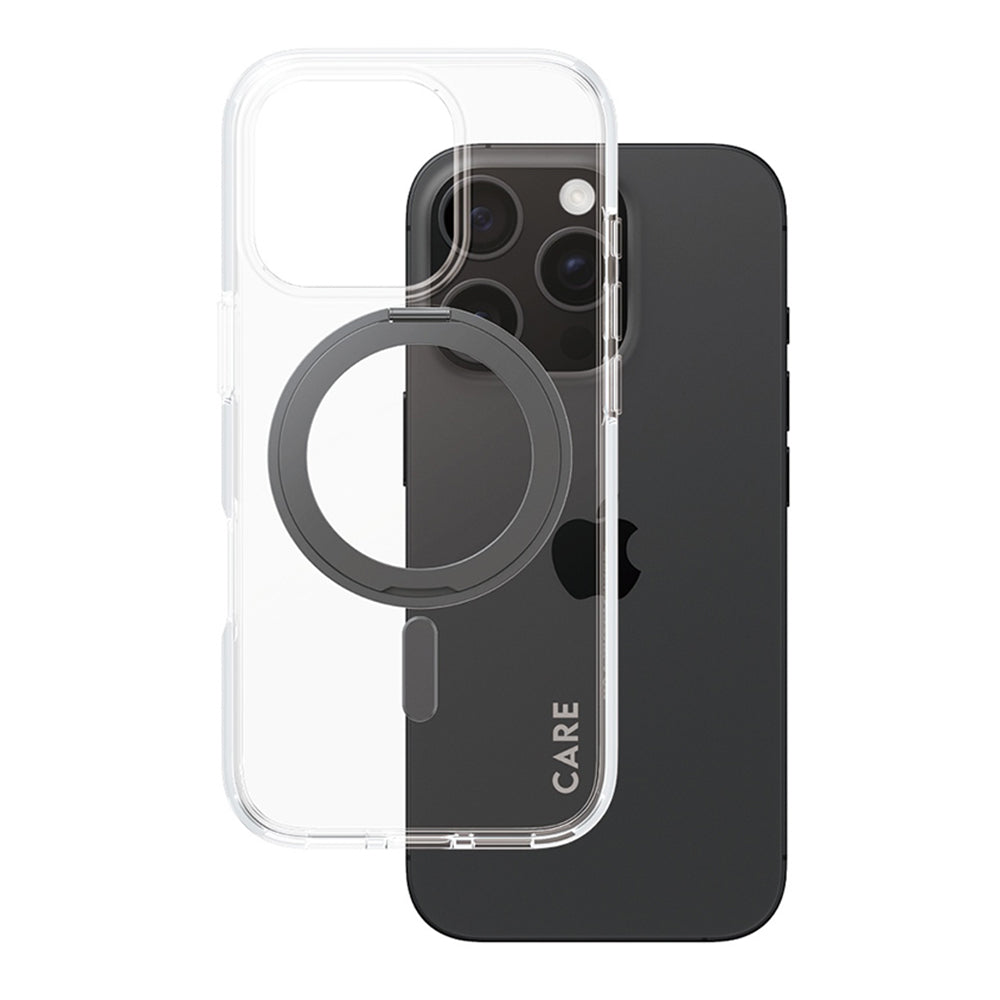 MagSafe hoesje voor Apple iPhone 16 Pro, PanzerGlass, Care Feature Kickstand, Transparant Zwart