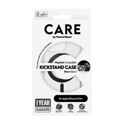 MagSafe hoesje voor Apple iPhone 16 Pro, PanzerGlass, Care Feature Kickstand, Transparant Zwart