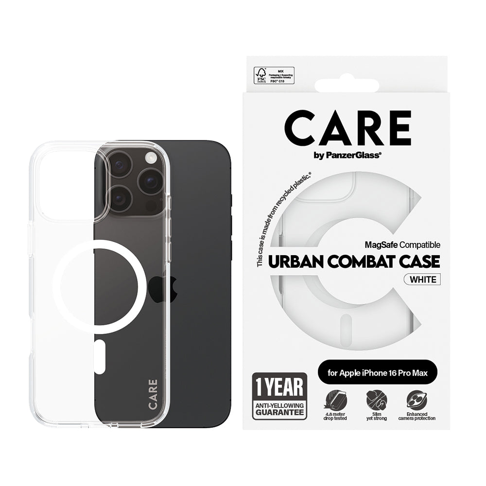 MagSafe hoesje voor Apple iPhone 16 Pro, PanzerGlass, Care Urban Combat, Transparant Wit
