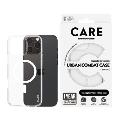 MagSafe hoesje voor Apple iPhone 16 Pro, PanzerGlass, Care Urban Combat, Transparant Wit