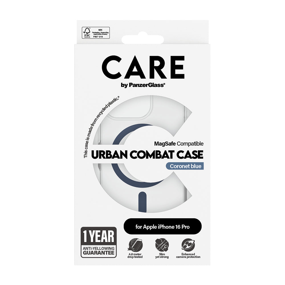 MagSafe hoesje voor Apple iPhone 16 Pro, PanzerGlass, Care Urban Combat, Transparant Blauw