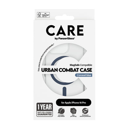 MagSafe hoesje voor Apple iPhone 16 Pro, PanzerGlass, Care Urban Combat, Transparant Blauw