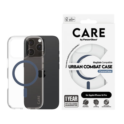 MagSafe hoesje voor Apple iPhone 16 Pro, PanzerGlass, Care Urban Combat, Transparant Blauw