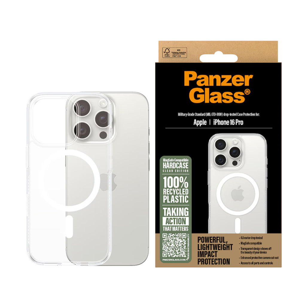 MagSafe hoes voor Apple iPhone 16 Pro, PanzerGlass, HardCase, Wit Transparant