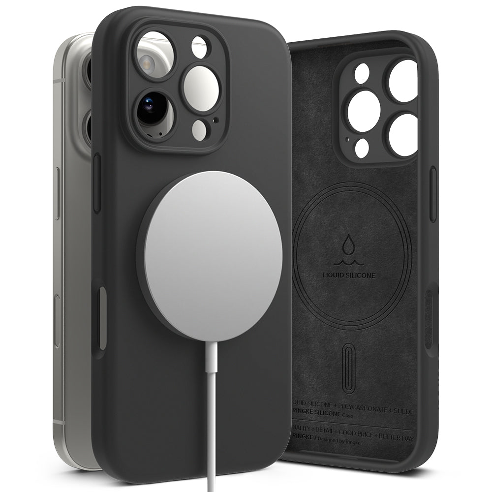 MagSafe-hoesje voor Apple iPhone 16 Pro, Ringke, Siliconen, Zwart