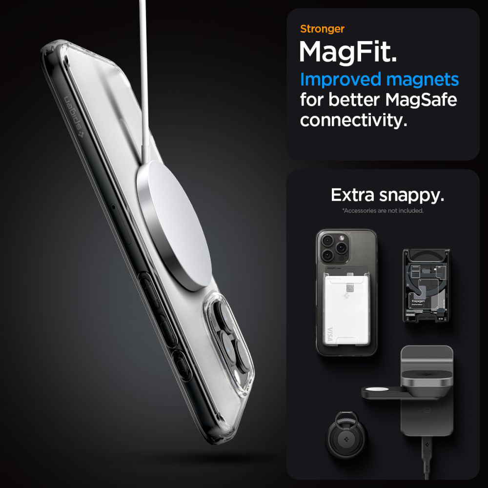 Hoes MagSafe voor Apple iPhone 16 Pro, Spigen, Ultra Hybrid, Satijn Transparant ACS08133