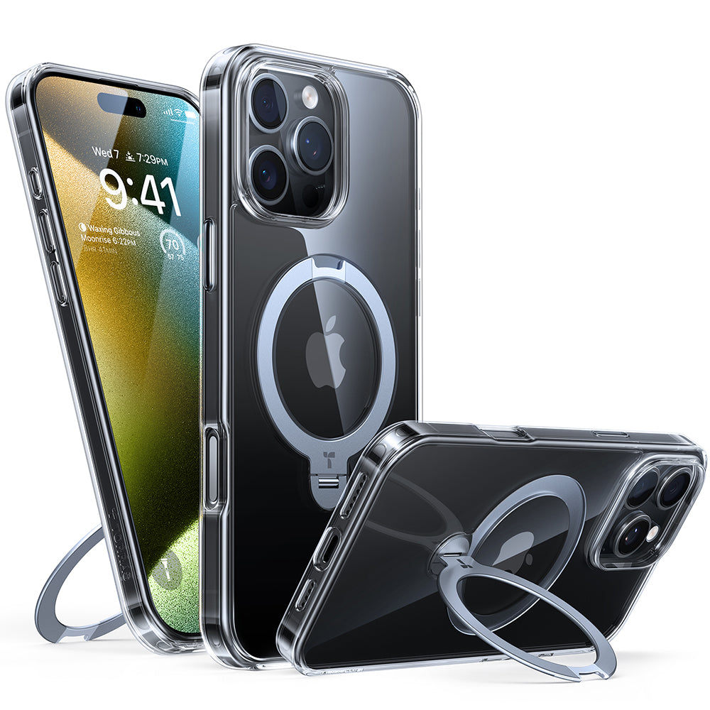 MagSafe hoesje voor Apple iPhone 16 Pro, Torras, Ostand Spin, Transparant