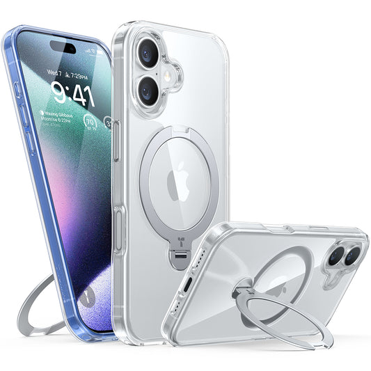 MagSafe hoesje voor Apple iPhone 16, Torras, Ostand Spin, Transparant