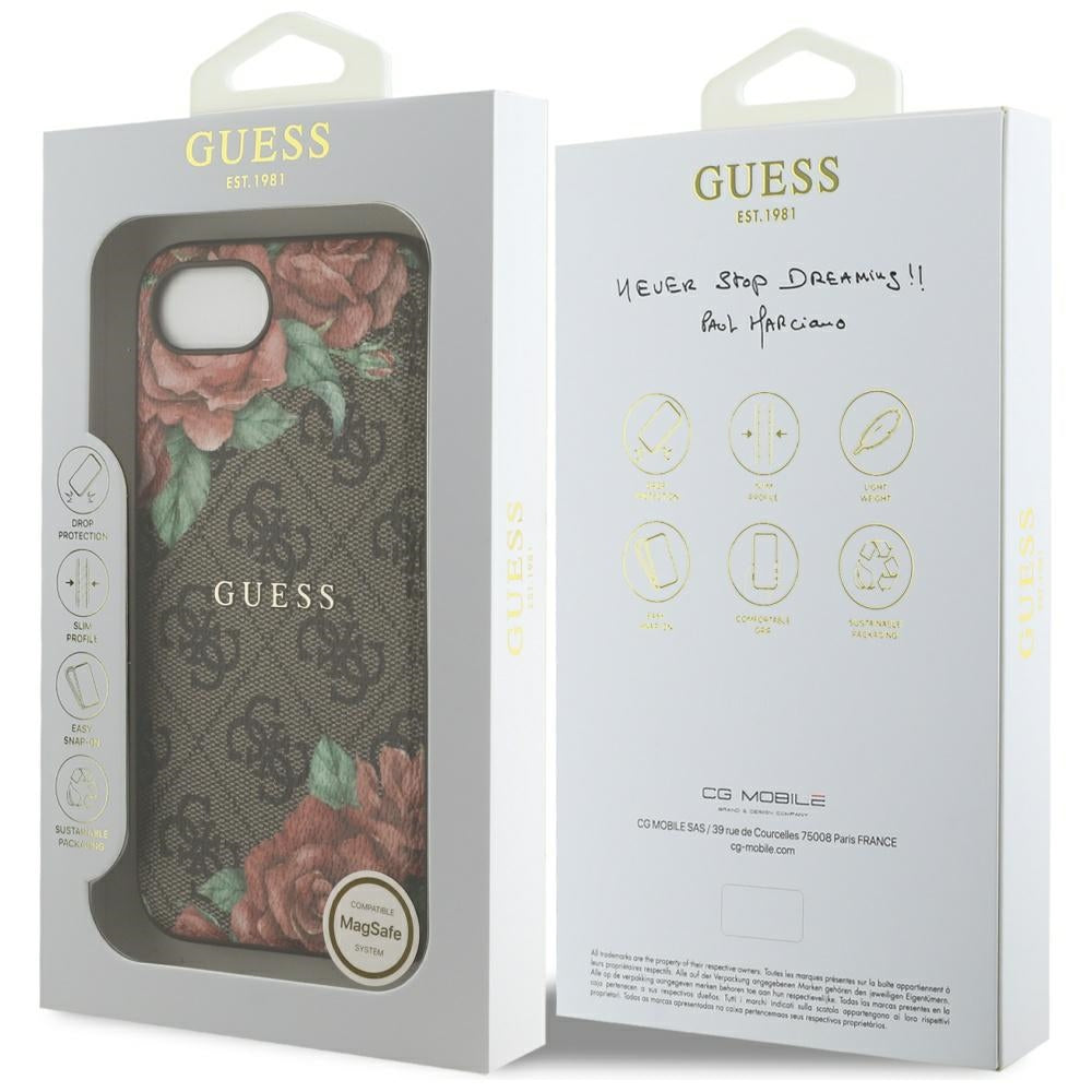 MagSafe hoesje voor Apple iPhone 16e, Guess, 4G Flowers Print, Bruin