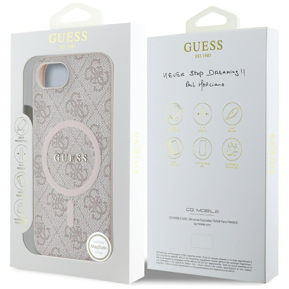MagSafe hoesje voor Apple iPhone 16e, Guess, 4G Ring Classic Logo, Roze