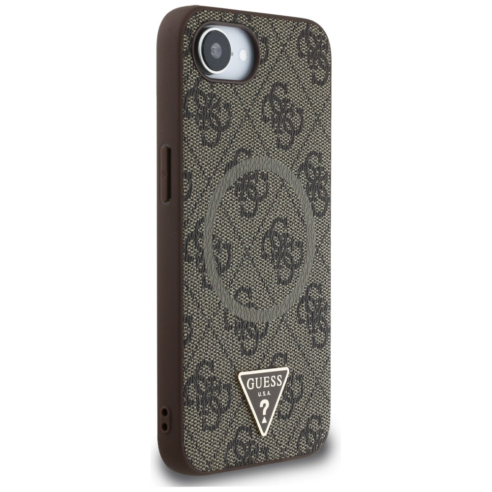 MagSafe hoesje voor Apple iPhone 16e, Guess, 4G Ring Triangle Logo, Bruin