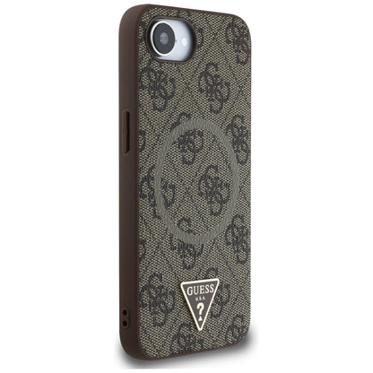 MagSafe hoesje voor Apple iPhone 16e, Guess, 4G Ring Triangle Logo, Bruin