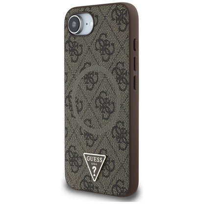 MagSafe hoesje voor Apple iPhone 16e, Guess, 4G Ring Triangle Logo, Bruin