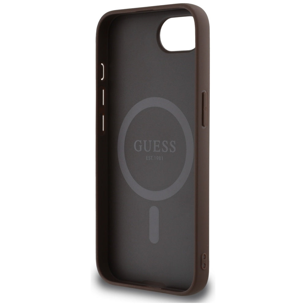 MagSafe hoesje voor Apple iPhone 16e, Guess, 4G Ring Triangle Logo, Bruin