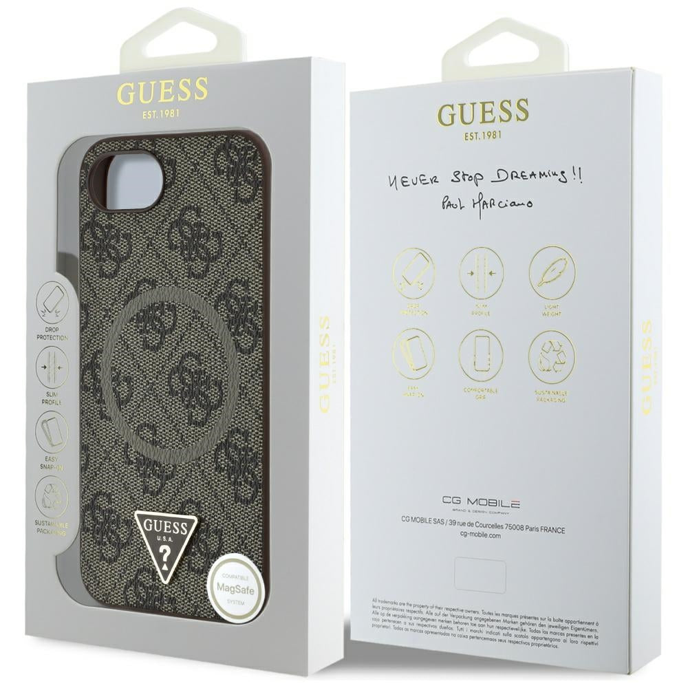 MagSafe hoesje voor Apple iPhone 16e, Guess, 4G Ring Triangle Logo, Bruin