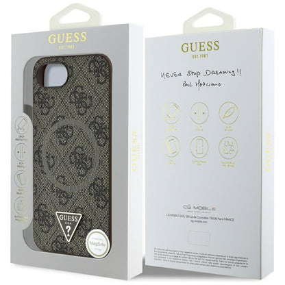 MagSafe hoesje voor Apple iPhone 16e, Guess, 4G Ring Triangle Logo, Bruin