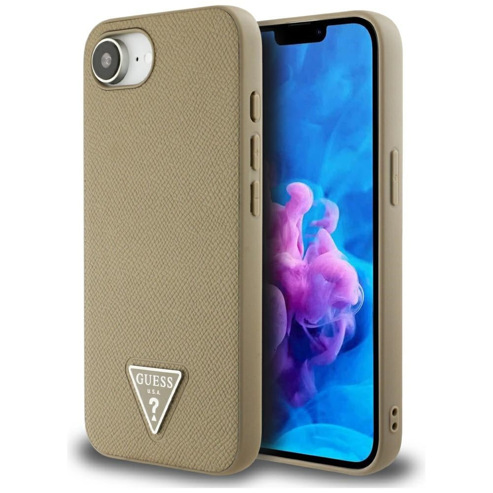 MagSafe hoesje voor Apple iPhone 16e, Guess, Grained Triangle Logo, Bruin