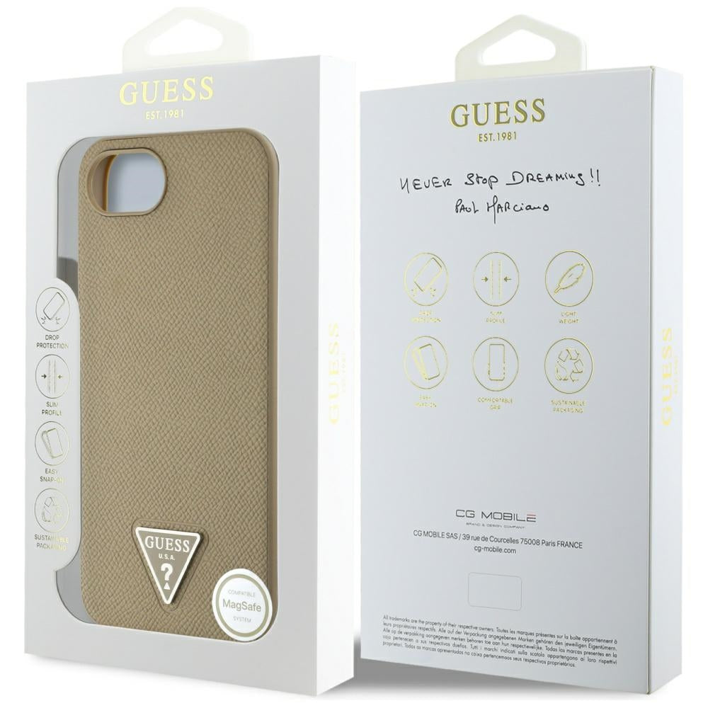 MagSafe hoesje voor Apple iPhone 16e, Guess, Grained Triangle Logo, Bruin