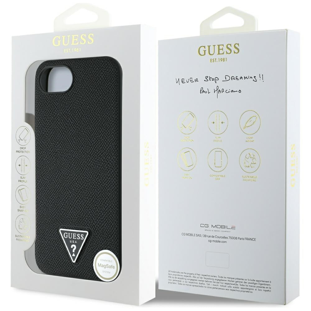 MagSafe hoes voor Apple iPhone 16e, Guess, Grained Triangle Logo, Zwart