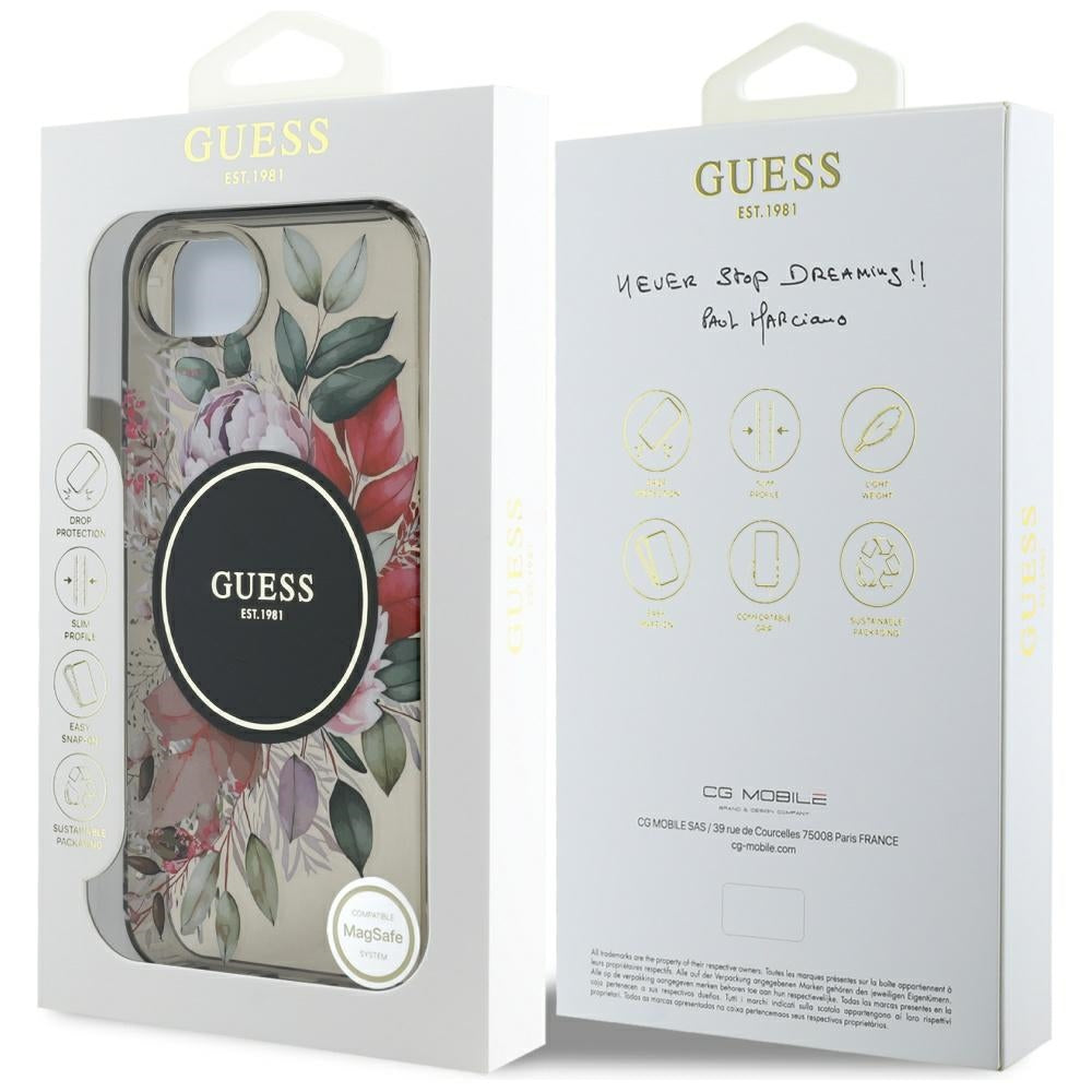 MagSafe hoes voor Apple iPhone 16e, Guess, IML Flowers, Zwart