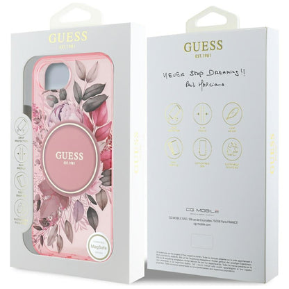 MagSafe Case for Apple iPhone 16e, Guess, IML Flowers, Pink