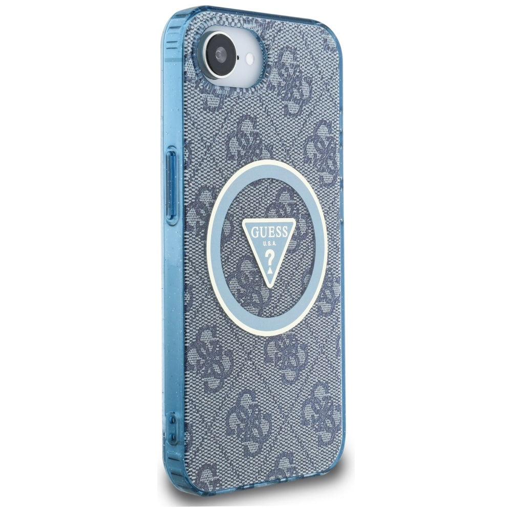 MagSafe hoesje voor Apple iPhone 16e, Guess, IML Glitter 4G Circle Triangle, Blauw