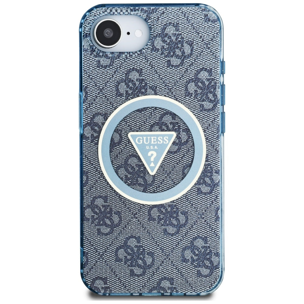 MagSafe hoesje voor Apple iPhone 16e, Guess, IML Glitter 4G Circle Triangle, Blauw