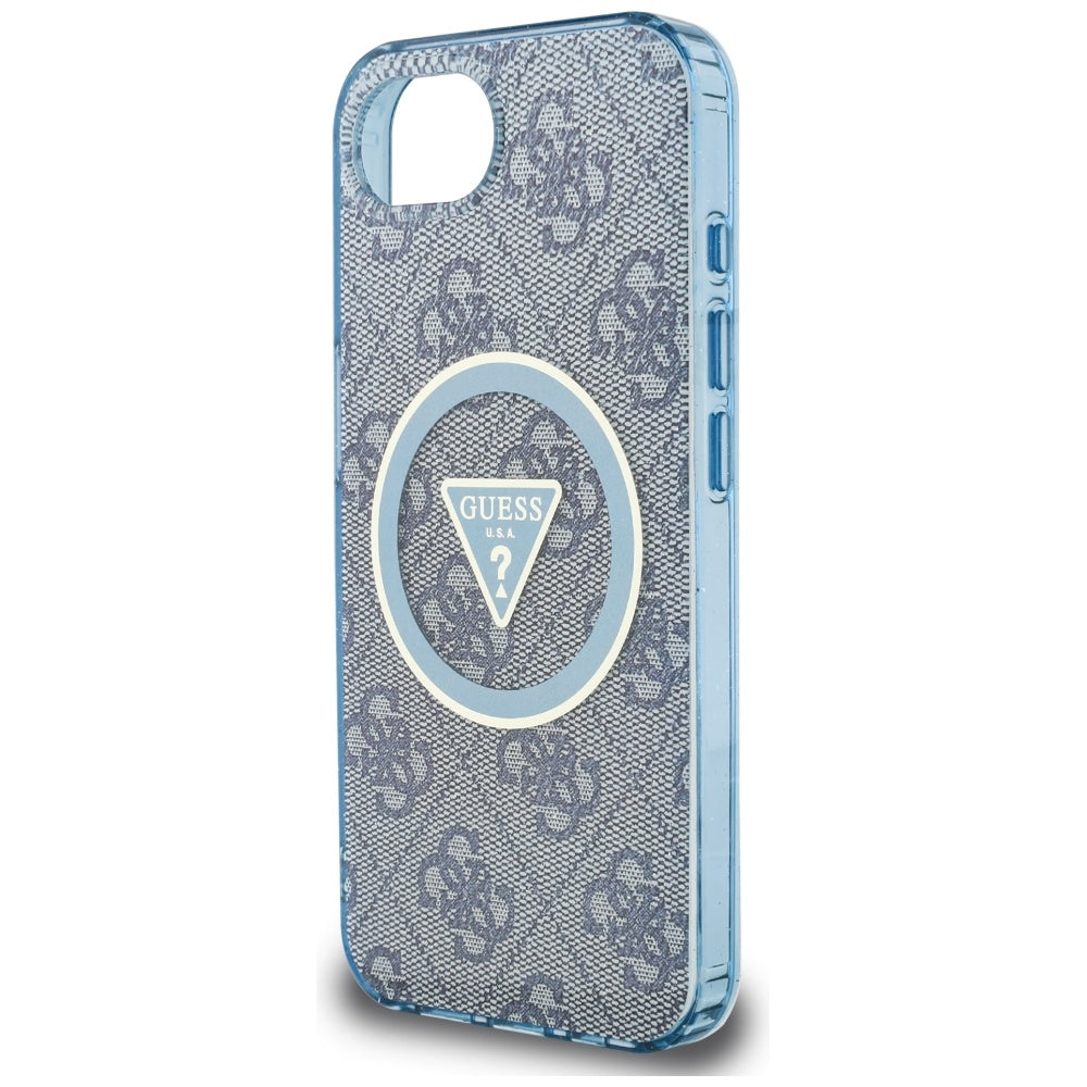 MagSafe hoesje voor Apple iPhone 16e, Guess, IML Glitter 4G Circle Triangle, Blauw