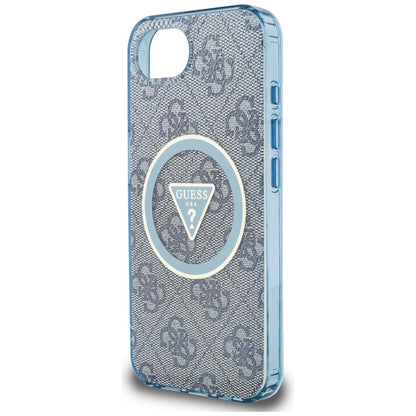 MagSafe hoesje voor Apple iPhone 16e, Guess, IML Glitter 4G Circle Triangle, Blauw