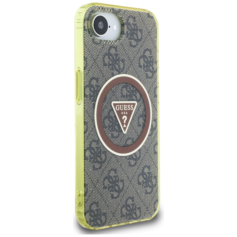 MagSafe hoesje voor Apple iPhone 16e, Guess, IML Glitter 4G Circle Triangle, Bruin