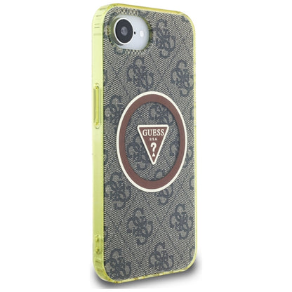 MagSafe hoesje voor Apple iPhone 16e, Guess, IML Glitter 4G Circle Triangle, Bruin