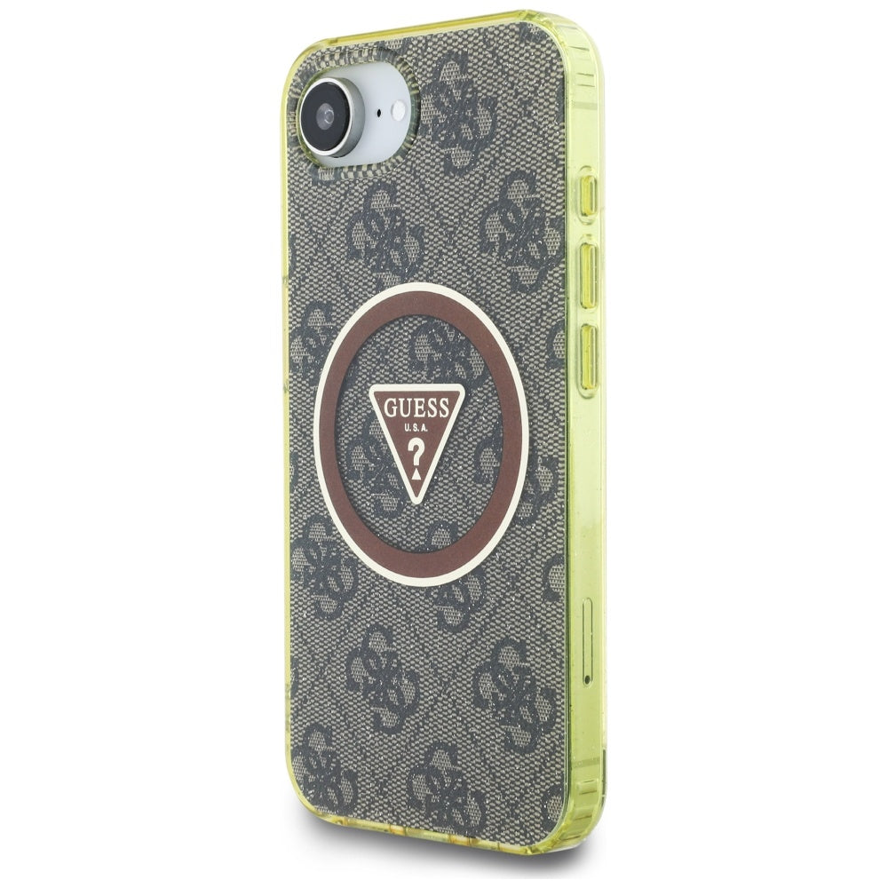 MagSafe hoesje voor Apple iPhone 16e, Guess, IML Glitter 4G Circle Triangle, Bruin