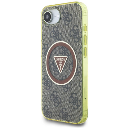 MagSafe hoesje voor Apple iPhone 16e, Guess, IML Glitter 4G Circle Triangle, Bruin