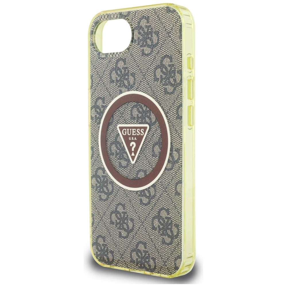 MagSafe hoesje voor Apple iPhone 16e, Guess, IML Glitter 4G Circle Triangle, Bruin