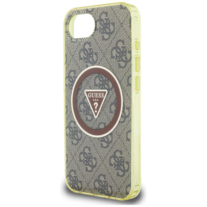 MagSafe hoesje voor Apple iPhone 16e, Guess, IML Glitter 4G Circle Triangle, Bruin