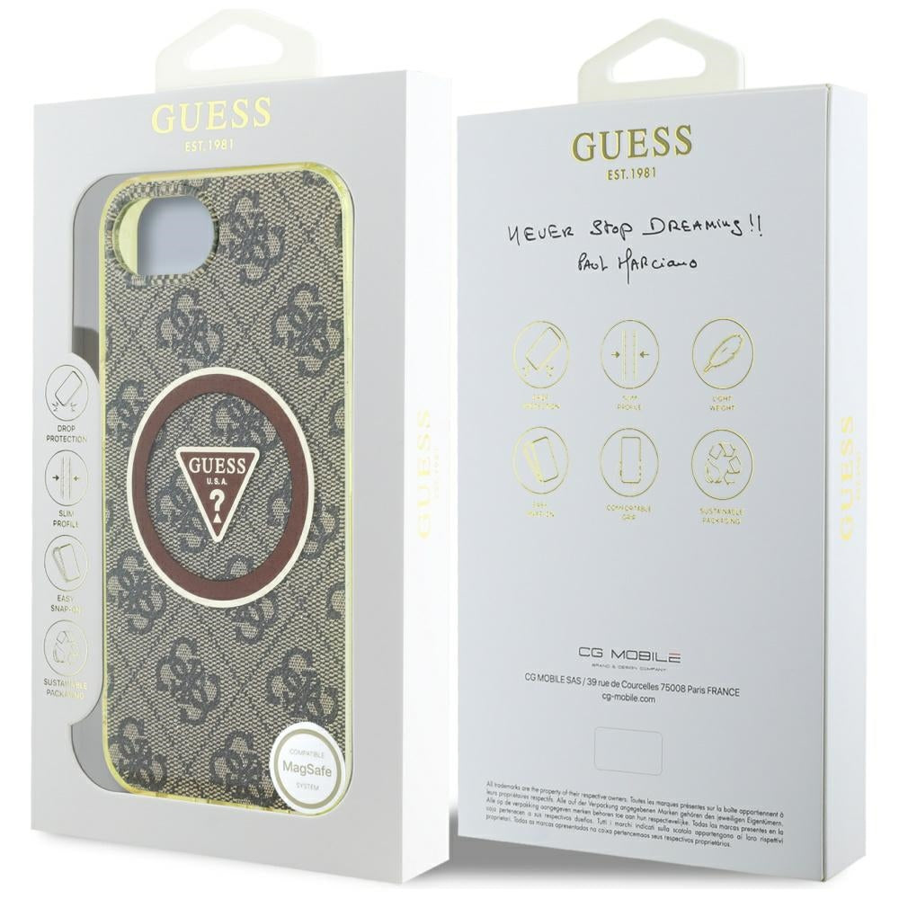 MagSafe hoesje voor Apple iPhone 16e, Guess, IML Glitter 4G Circle Triangle, Bruin