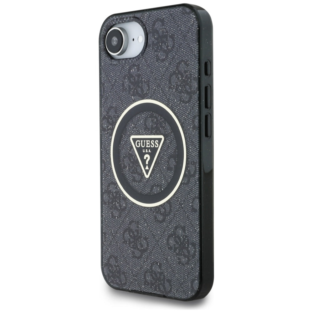 MagSafe hoesje voor Apple iPhone 16e, Guess, IML Glitter 4G Circle Triangle, Zwart