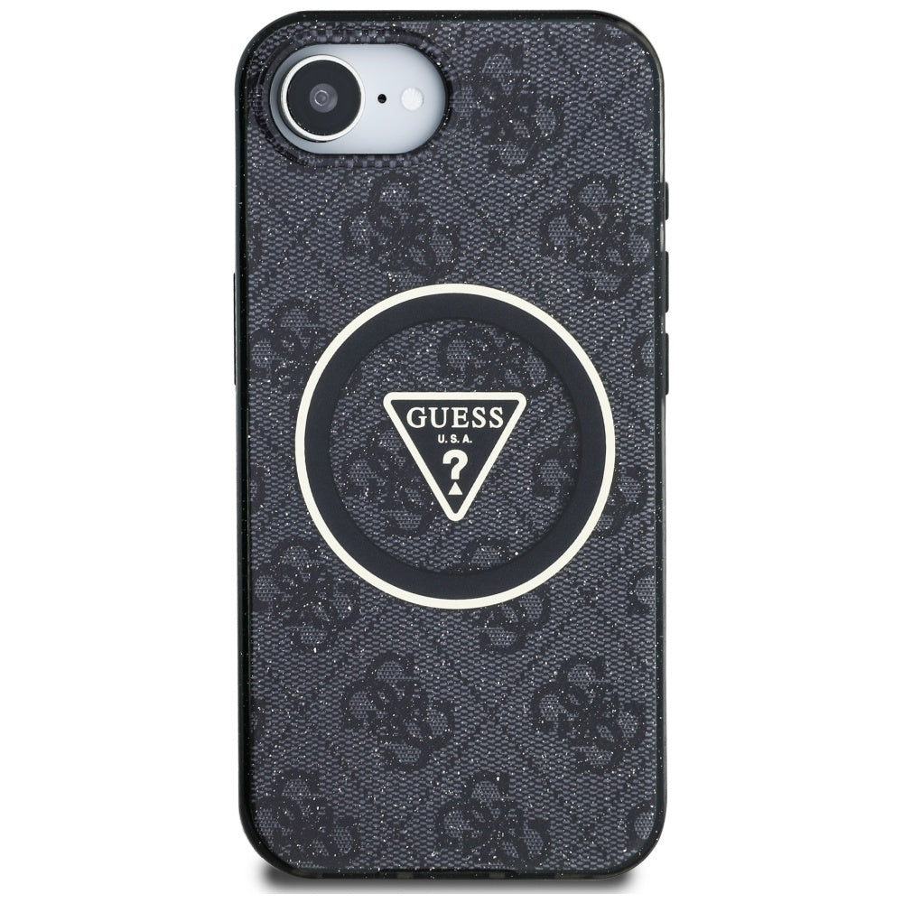 MagSafe hoesje voor Apple iPhone 16e, Guess, IML Glitter 4G Circle Triangle, Zwart