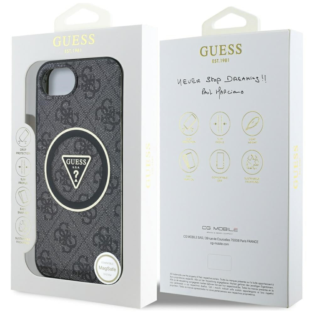 MagSafe hoesje voor Apple iPhone 16e, Guess, IML Glitter 4G Circle Triangle, Zwart
