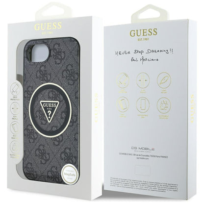 MagSafe hoesje voor Apple iPhone 16e, Guess, IML Glitter 4G Circle Triangle, Zwart
