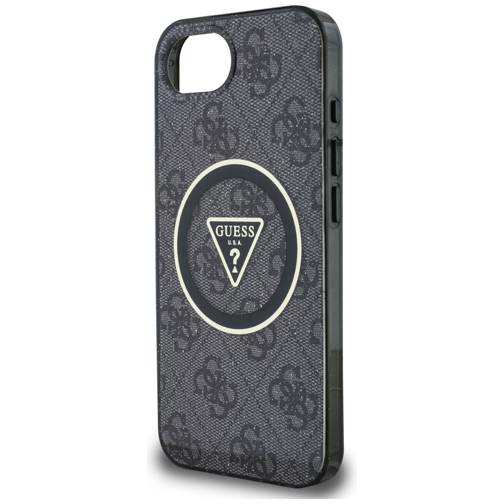 MagSafe hoesje voor Apple iPhone 16e, Guess, IML Glitter 4G Circle Triangle, Zwart