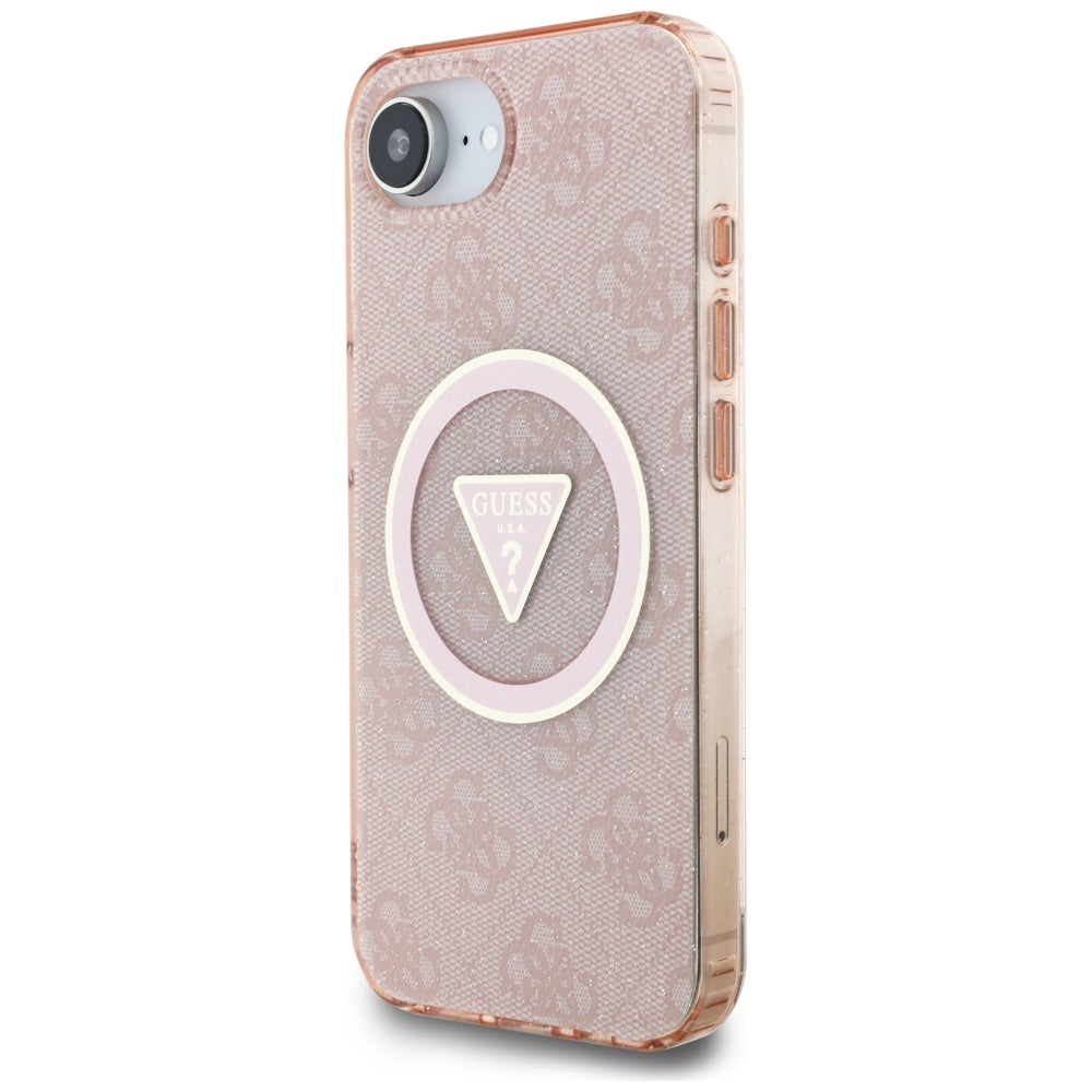 MagSafe hoesje voor Apple iPhone 16e, Guess, IML Glitter 4G Circle Triangle, Roze