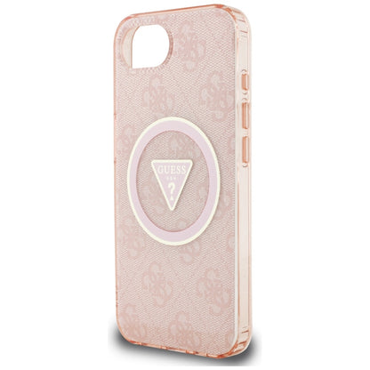 MagSafe hoesje voor Apple iPhone 16e, Guess, IML Glitter 4G Circle Triangle, Roze