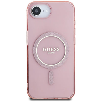 MagSafe hoesje voor Apple iPhone 16e, Guess, IML Glitter Circle, Roze