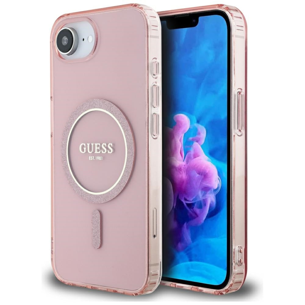 MagSafe hoesje voor Apple iPhone 16e, Guess, IML Glitter Circle, Roze