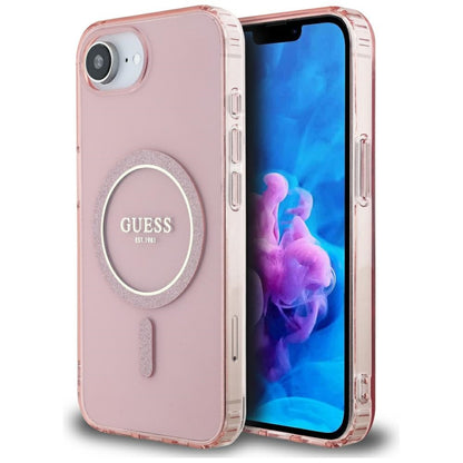MagSafe hoesje voor Apple iPhone 16e, Guess, IML Glitter Circle, Roze