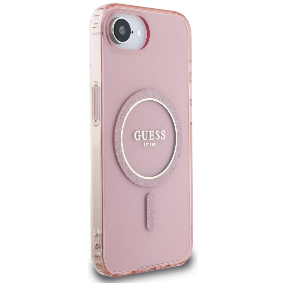 MagSafe hoesje voor Apple iPhone 16e, Guess, IML Glitter Circle, Roze